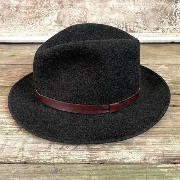 Pendleton Other - Pendleton 100% Wool Hat Fedora Classic Brimmed Charcoal Leather Hatband USA Made